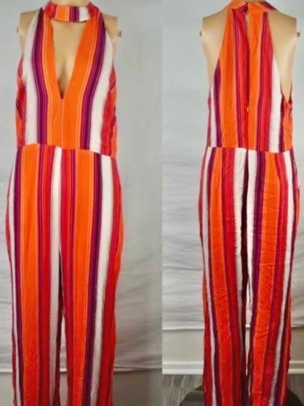 (NWT) the room Striped Halter Jumpsuit
